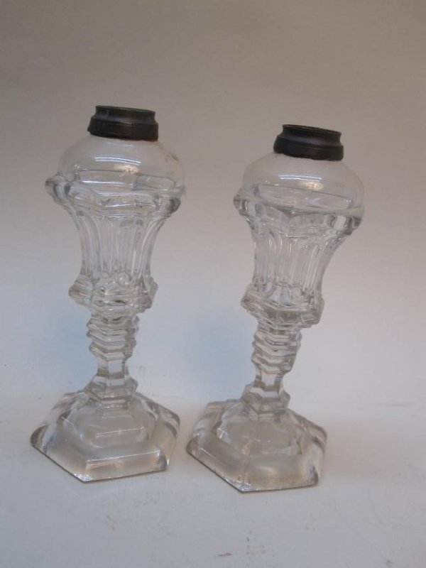 PAIR OF COLORLESS GLASS FLUID LAMPS (1 of 4)