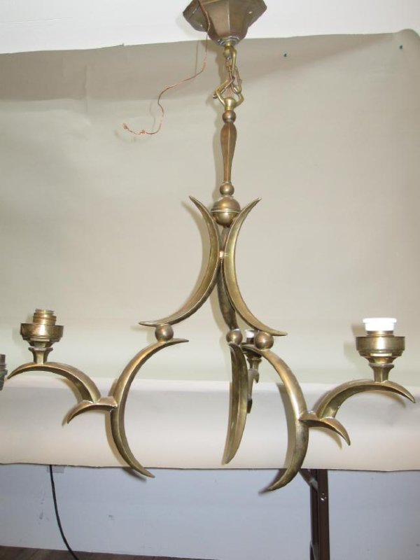BRASS ART DECO ANTLER FORM CHANDELIER (1 of 3)