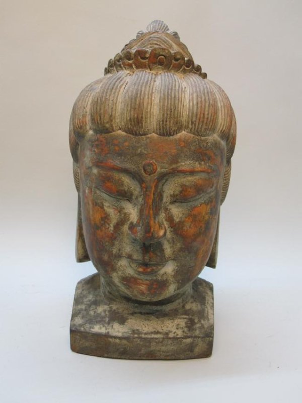 CARVED WOODEN BUDDHA HEAD (1 of 4)