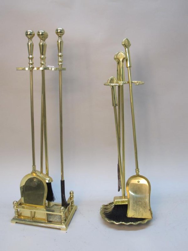 TWO SETS OF BRASS FIRETOOLS (1 of 5)