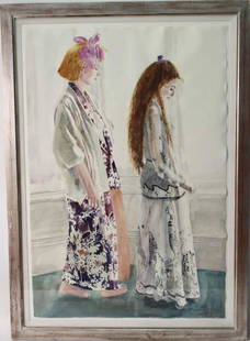 Watercolor, Walking Figures, David Remfry: (English, c. 1942), signed l.r. "David Remfry." Sight size: 40"h x 27"w