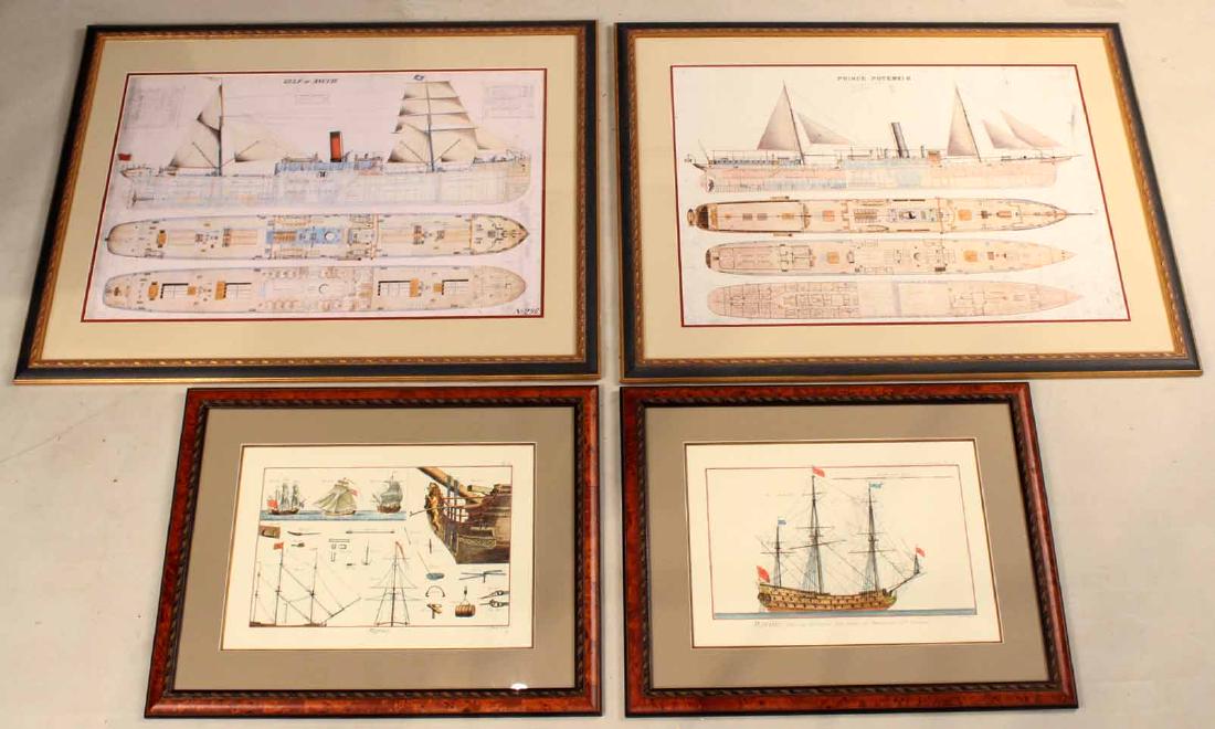 Four Framed Nautical Prints, Ships (1 of 6)