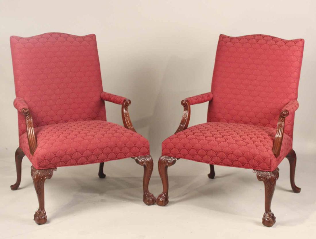 Pair of Red Chippendale Style Armchairs (1 of 10)