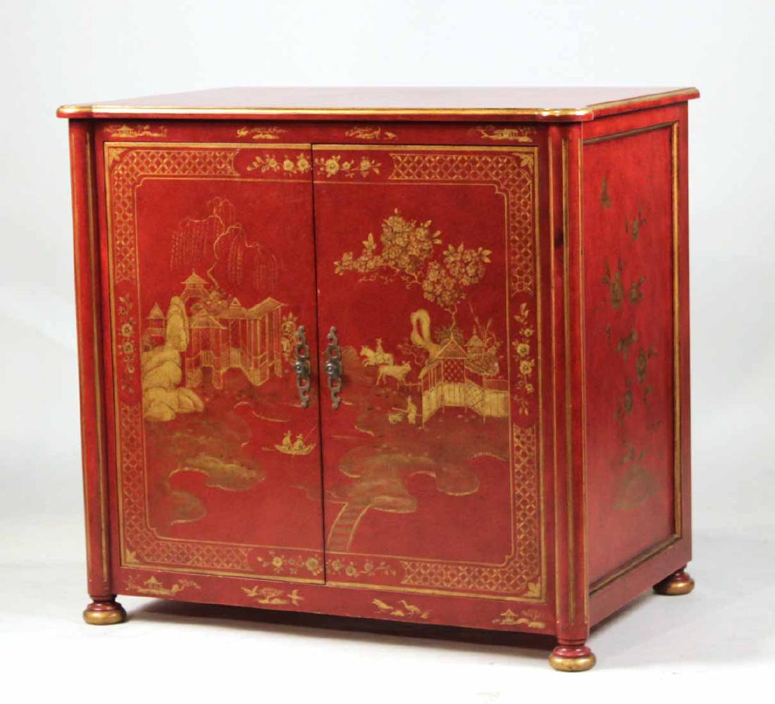 Chinese Style Red-and-Gilt Painted Cabinet (1 of 8)