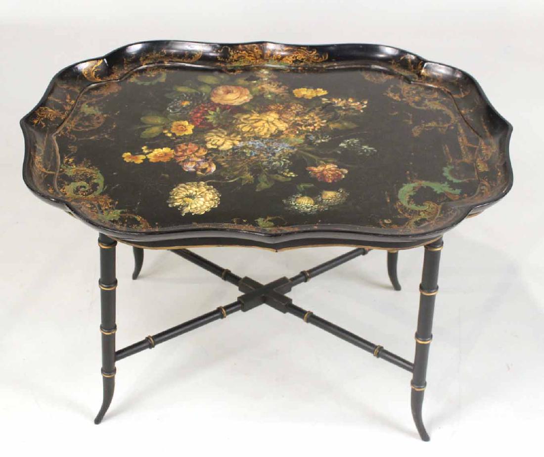 Victorian Papier Mache Painted Parcel-Gilt Tray (1 of 6)