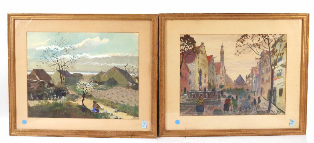 Two Gouaches, Oskar Laske, Landscapes (1 of 9)