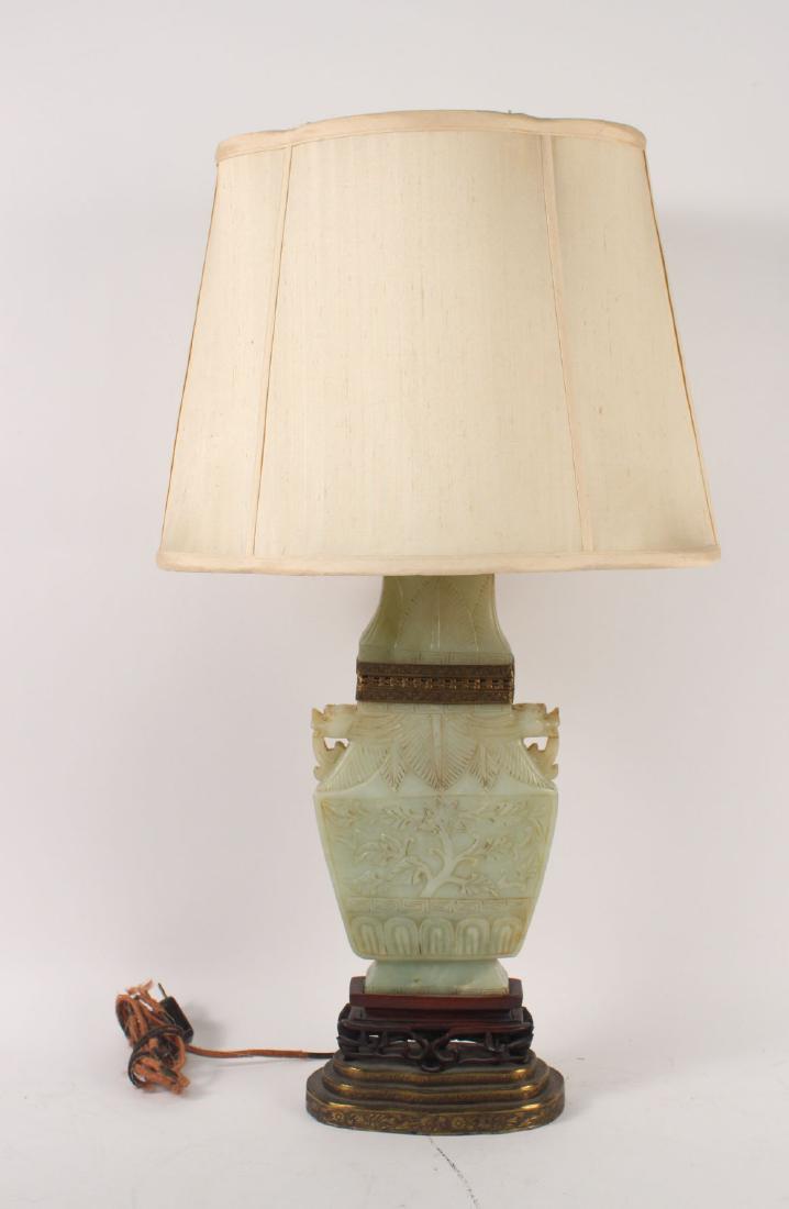 Carved Jade Covered Vase, Fitted as a Lamp (1 of 6)