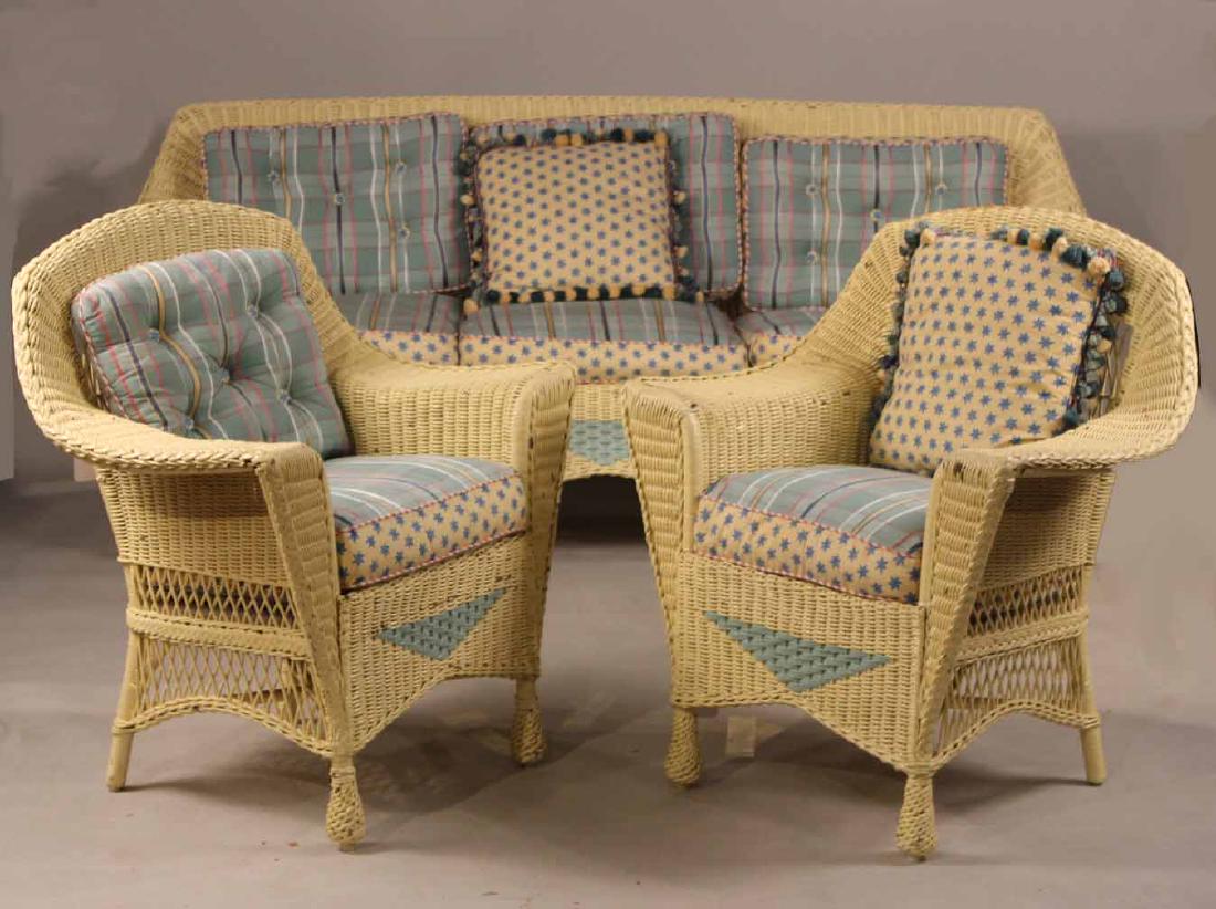 Set of Yellow and Turquoise Painted Wicker (1 of 9)