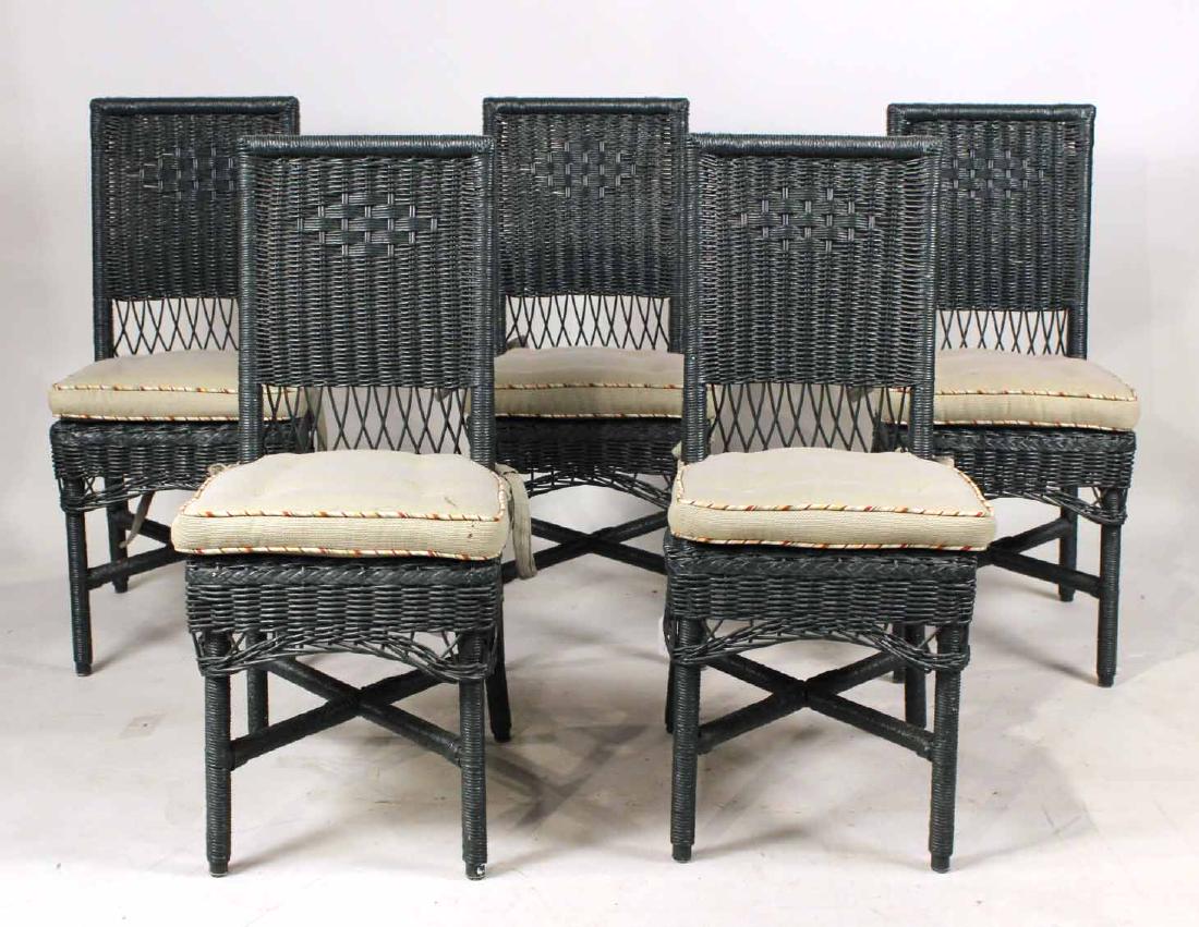Set of Six Green Wicker Dining Chairs (1 of 7)