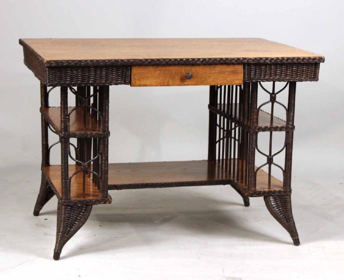 Arts and Craft Oak and Wicker Table (1 of 5)