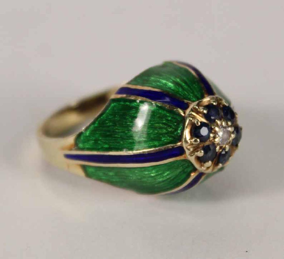 14K Gold Enamel Diamond Sapphire Ring (1 of 5)