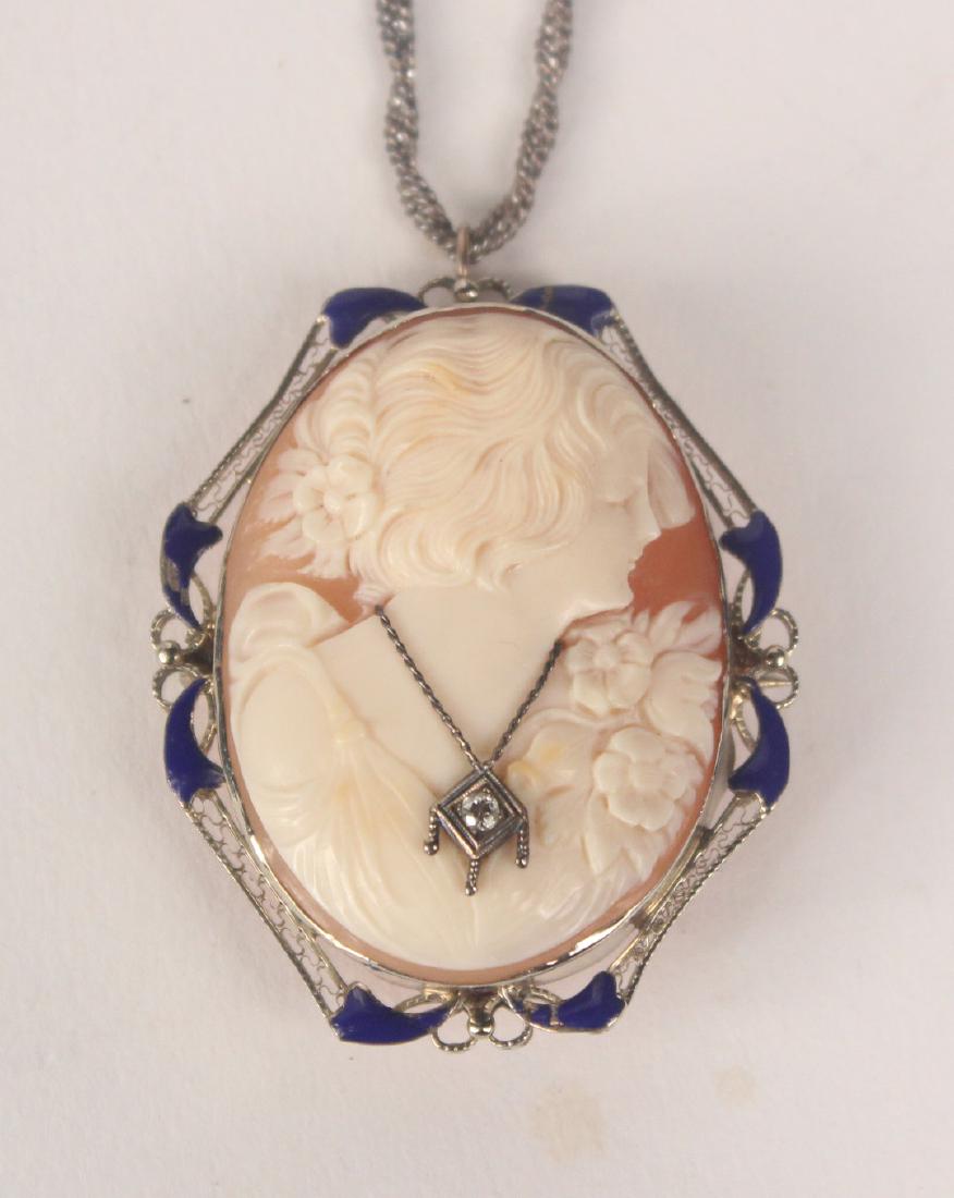 14K Yellow Gold Blue Enamel Framed Cameo (1 of 5)