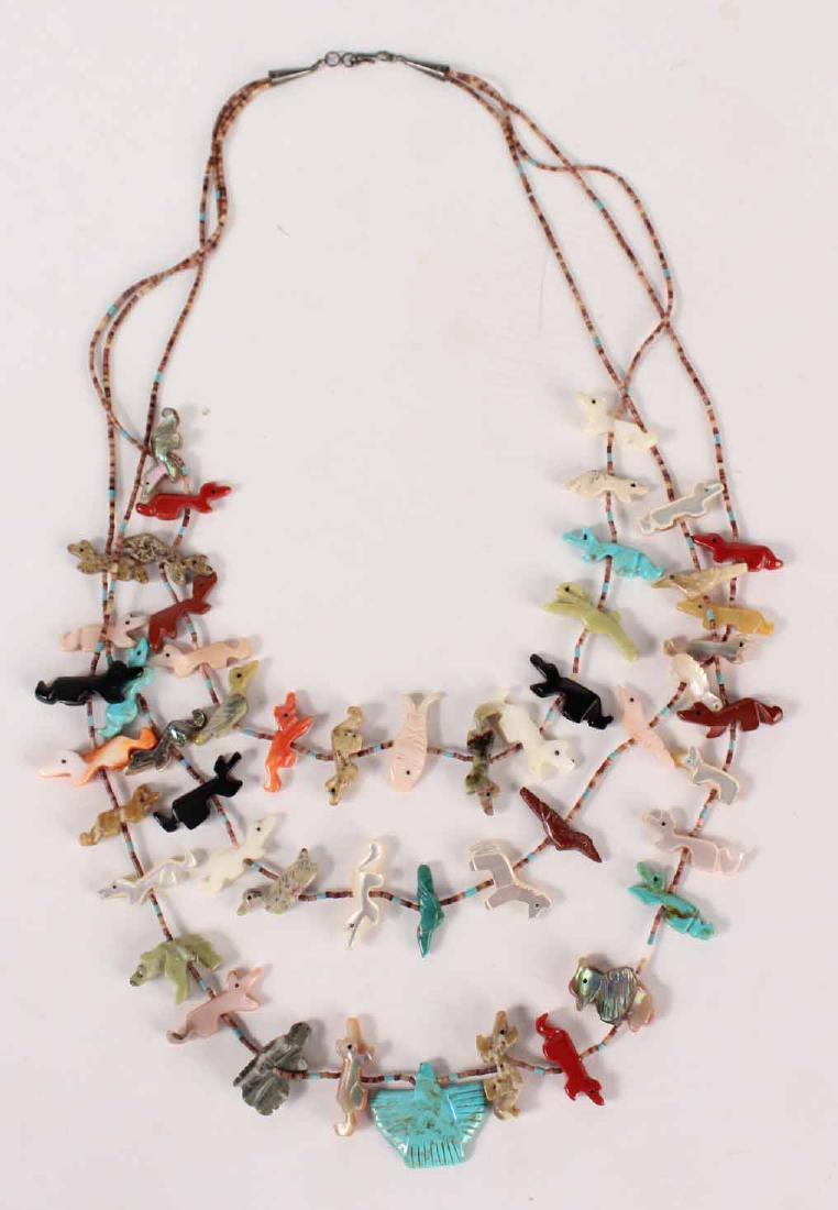 Zuni Three Strand Shell & Stone Fetish Necklace (1 of 5)