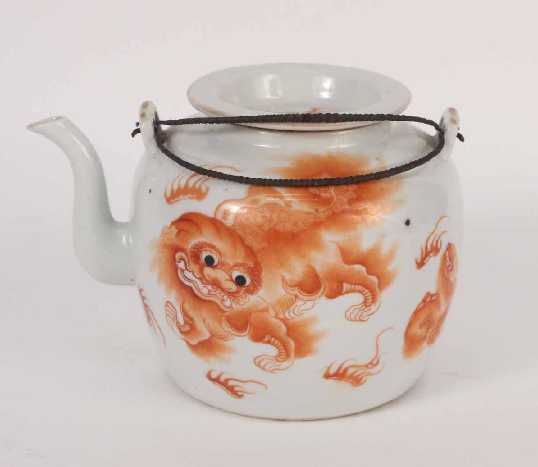 Chinese Orange Dragon Porcelain Teapot (1 of 5)