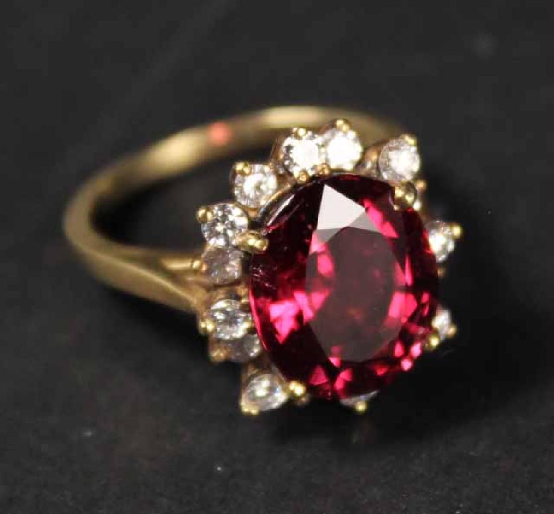 18K Yellow Gold Rubellite Diamond Ring (1 of 4)