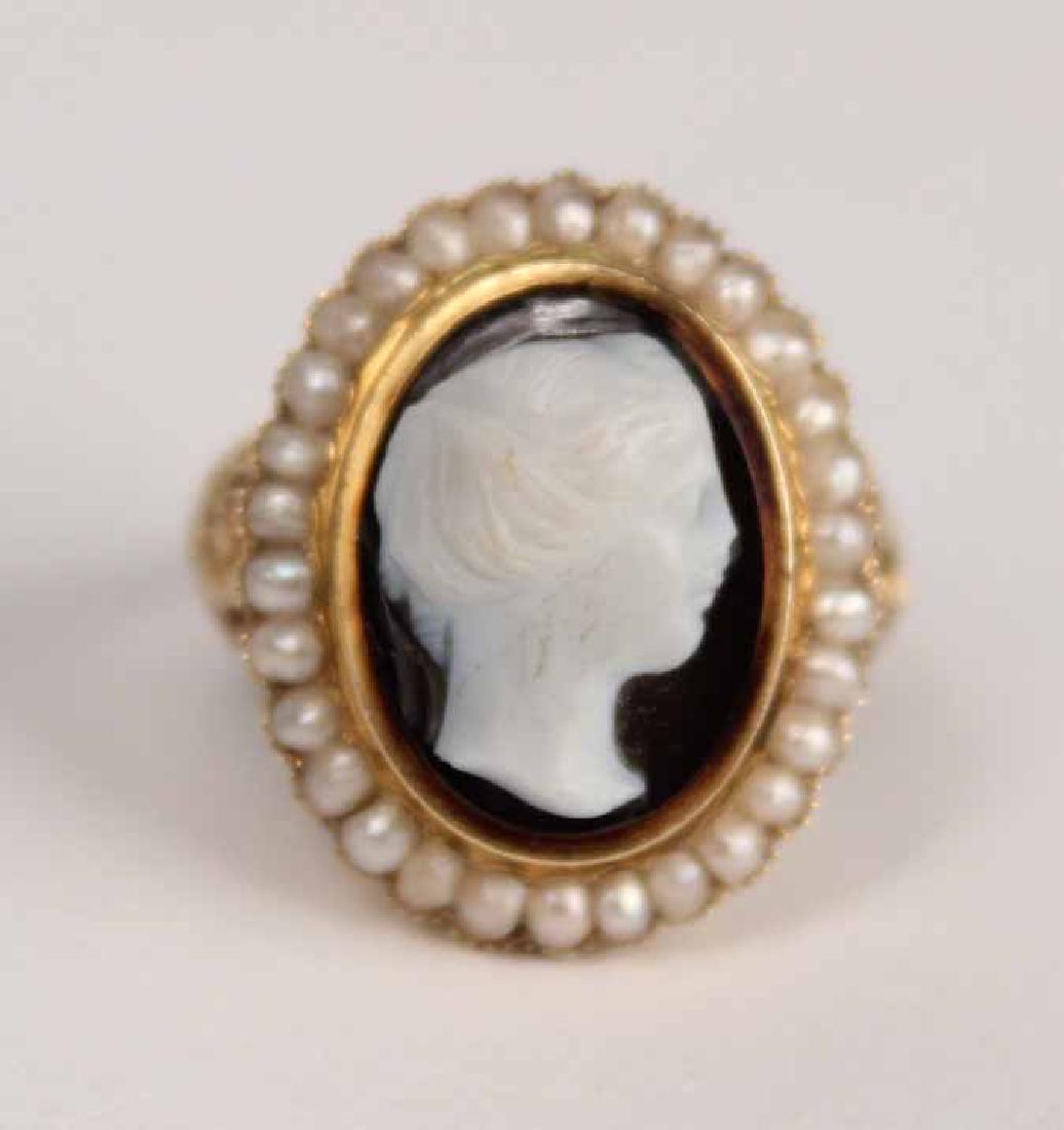 14K Yellow Gold Seed Pearl Cameo Ring (1 of 5)