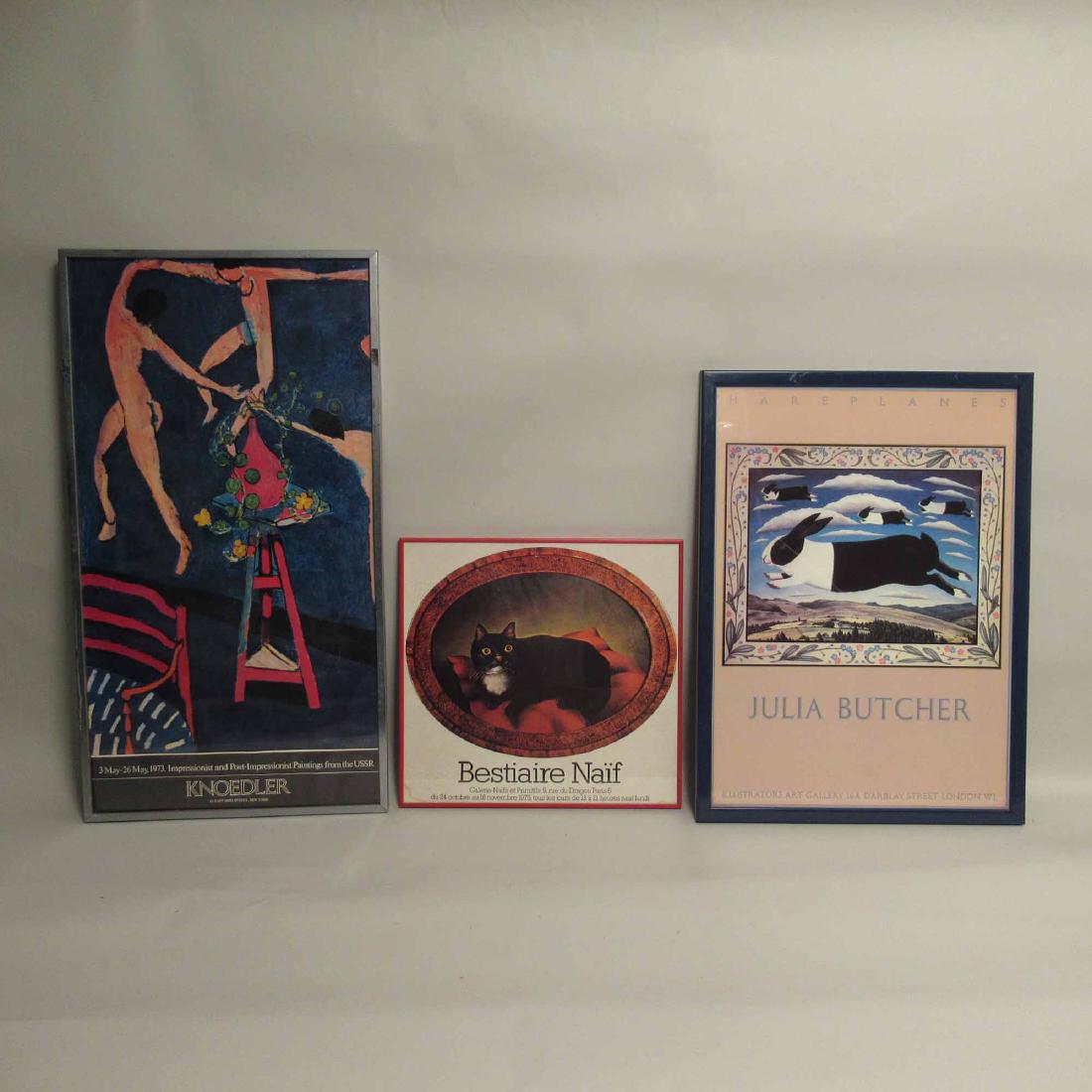 MATTISE POSTER KNOEDLER 1973: Together with a Bestiaire Naif poster and a Julia Butcher poster. Laregest framed size 37" x 20"