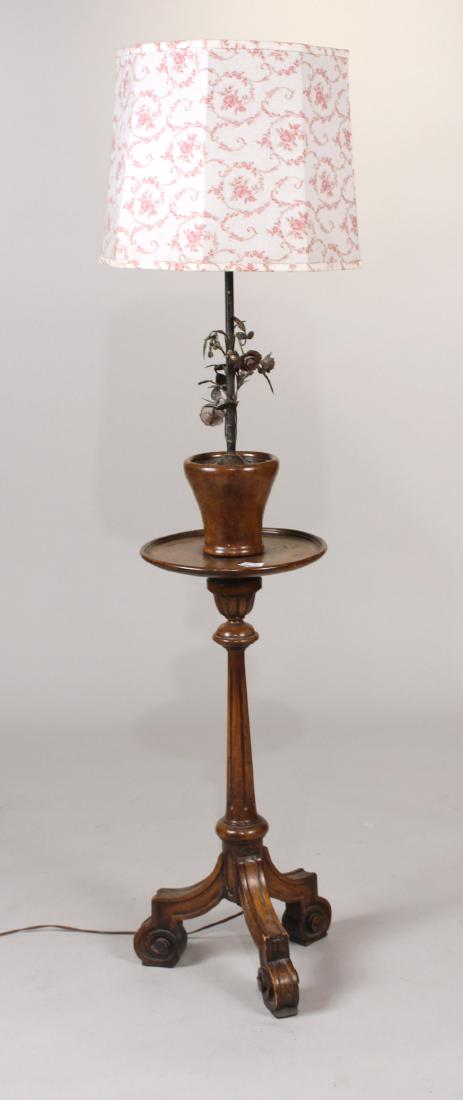 MAHOGANY FLOWER POT ON TABLE FLOOR LAMP (1 of 6)