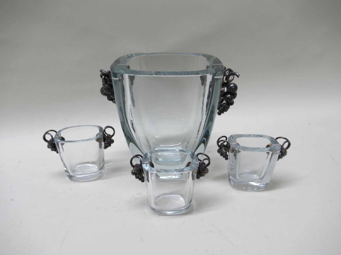 COLORLESS GLASS VASE WITH SILVER MOUNTED GRAPES (1 of 4)