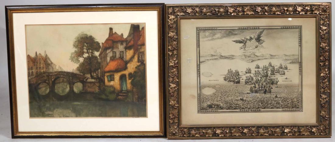 COLORED ETCHING, DUTCH CANAL SCENE (1 of 7)