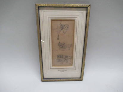 PENCIL ON PAPER, SKETCHES OF CARRIAGES: Horse and carriages, c .1888. Plaque reads, "William Callow." 6"h x 3"w