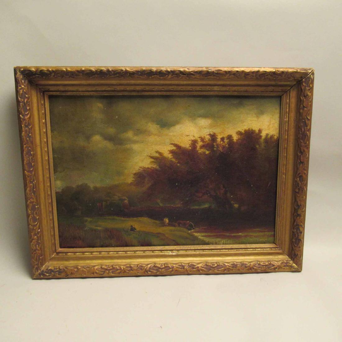 OIL ON CANVAS OF COWS BY STREAM (1 of 4)