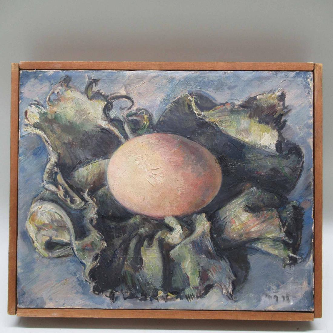 TEMPERA ON CANVAS OF NESTING EGG: Signed on verso Grosser and dated 1949. Framed size 8 3/4" x 10 3/4"