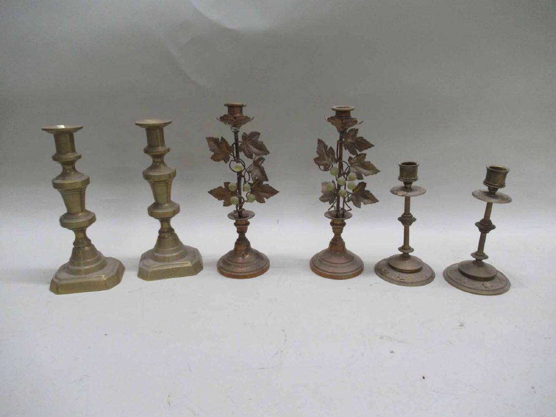 THREE PAIRS OF BRASS CANDLESTICKS (1 of 7)