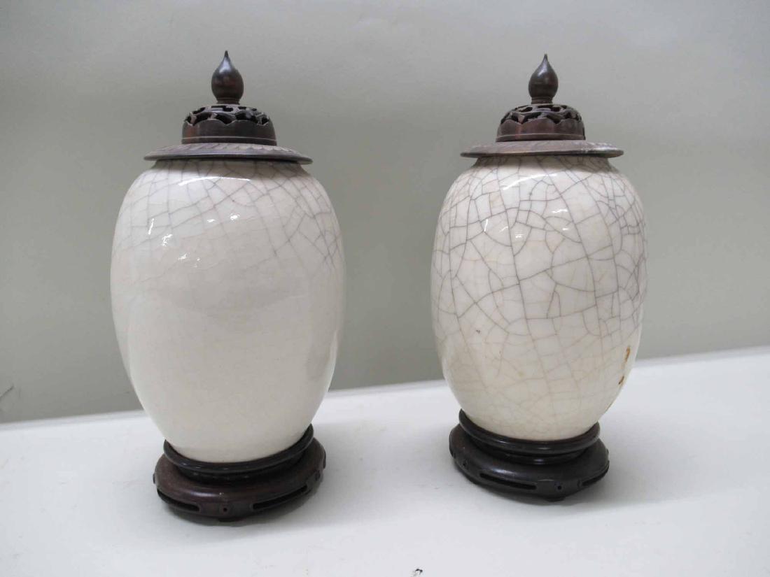 TWO CHINESE WHITE VASES WITH HARDWOOD LIDS (1 of 5)