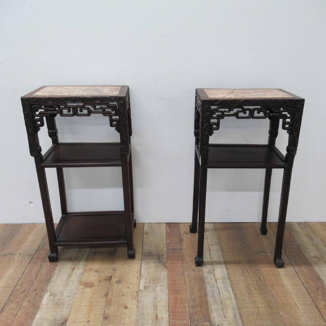 2 CHINESE MARBLE TOP HARDWOOD PLANT STANDS (1 of 9)