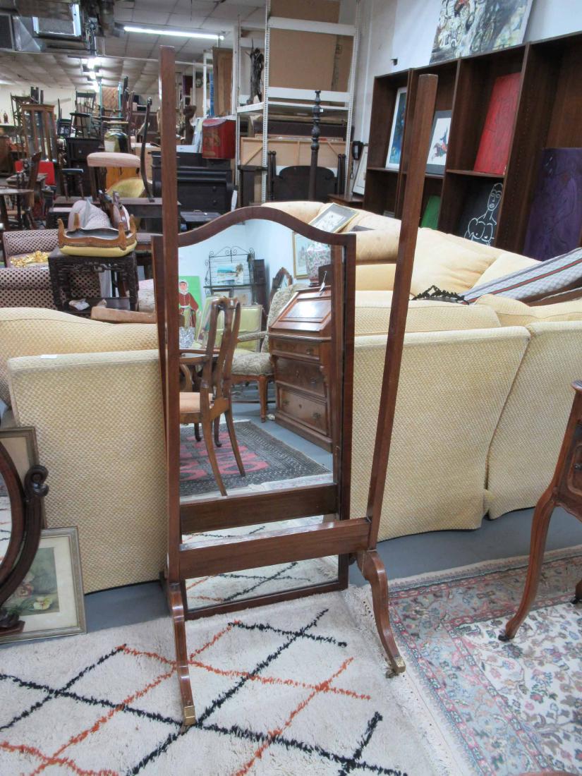 INLAID MAHOGANY CHEVAL GLASS: Neoclassical Style, Circa 1900. 5`2" h x 24"w x 20"d