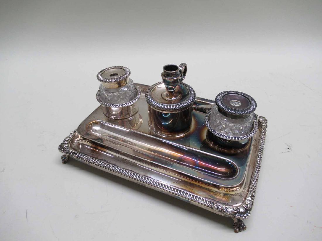 SILVER PLATED INKWELL DESK SET (1 of 4)