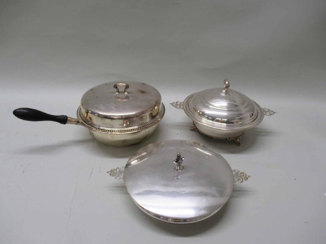 THREE ASSORTED SILVER PLATED WARMING DISHES (1 of 6)