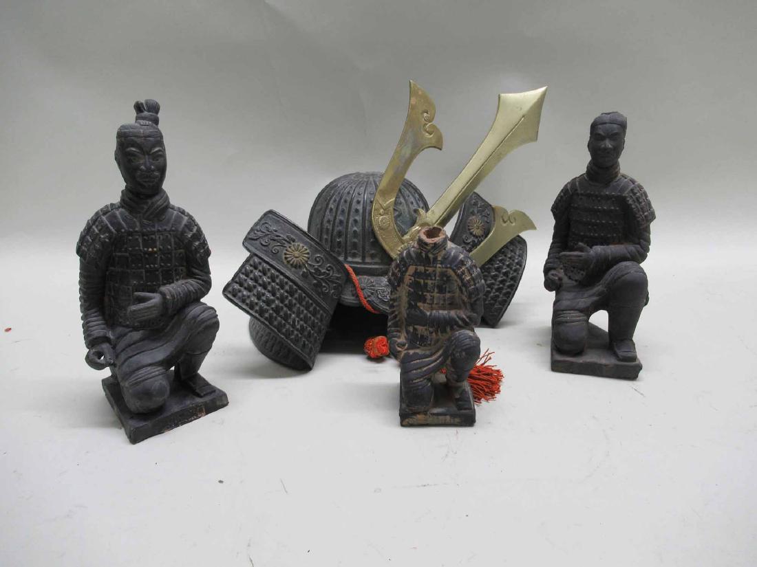 THREE EARTHENWARE ORIENTAL SOLDIERS (1 of 4)