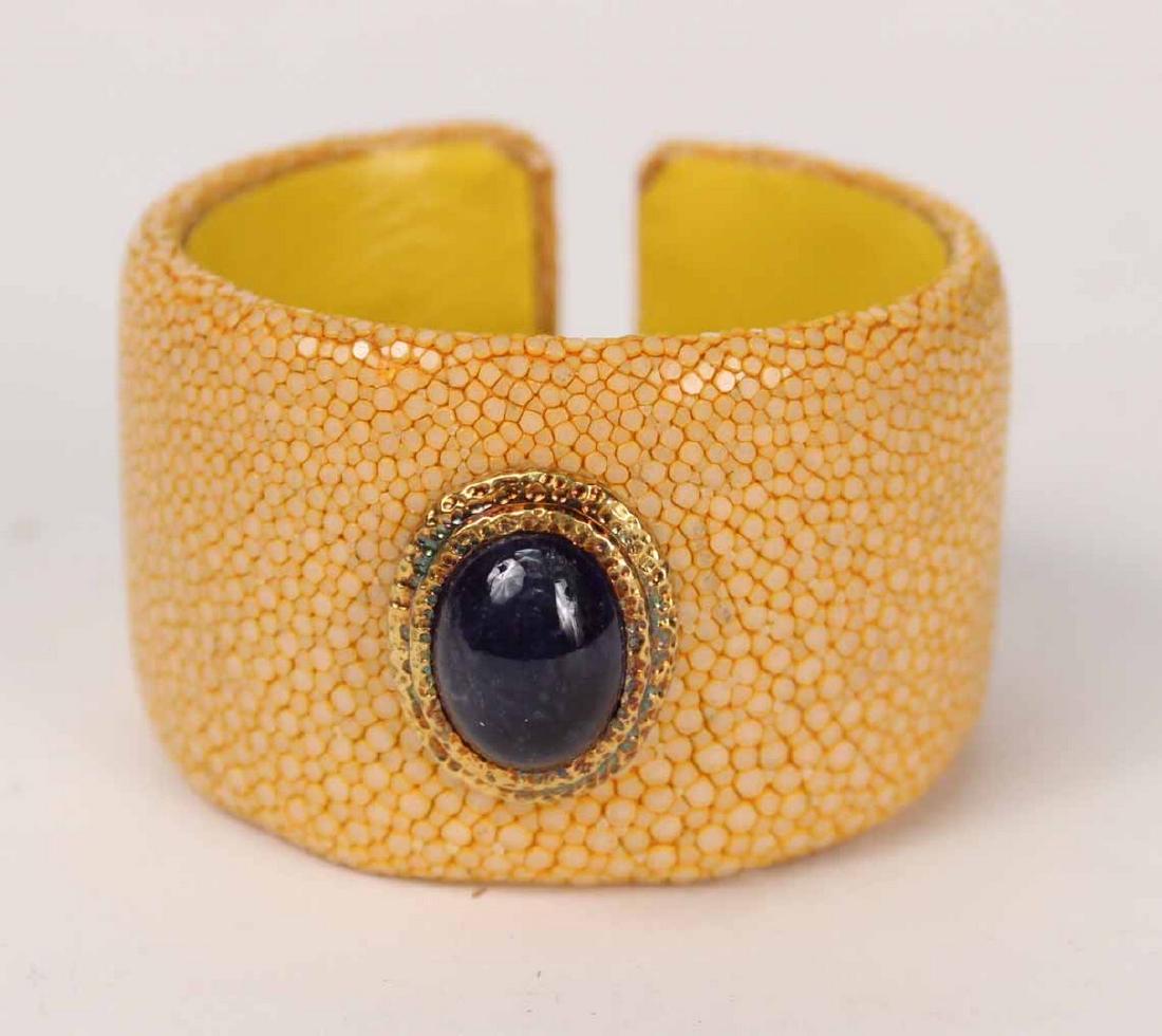 Yellow Shagreen & Iolite Cuff Bracelet (1 of 4)