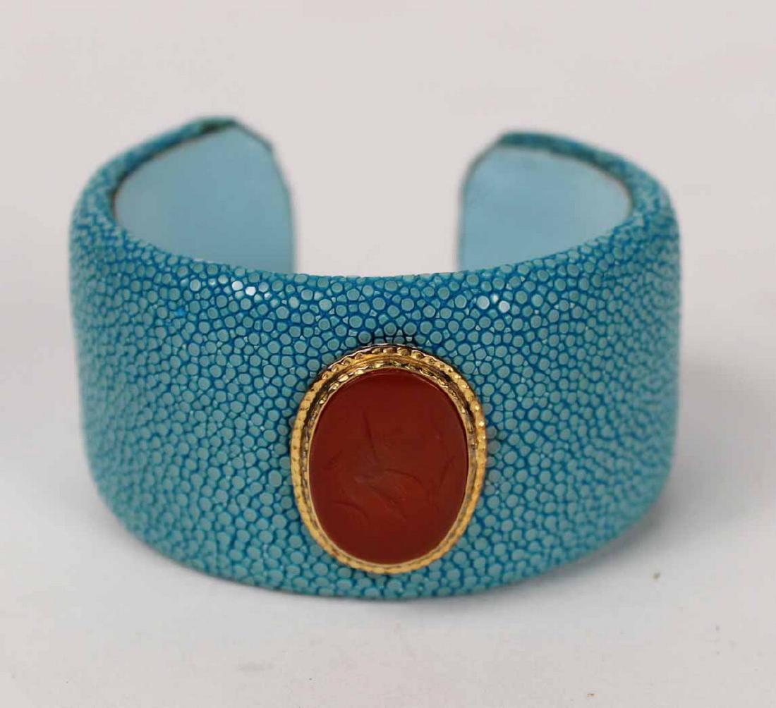 Turquoise Shagreen & Carnelian Cuff Bracelet (1 of 5)
