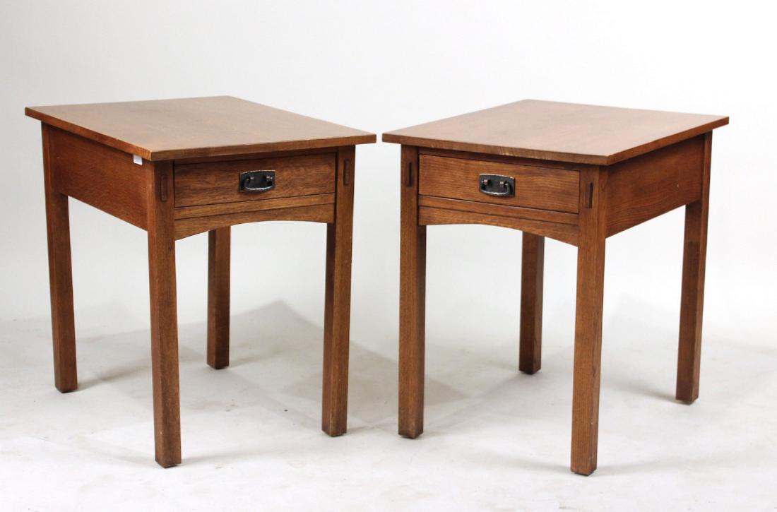 Two Stickley Oak One Drawer End Tables (1 of 6)
