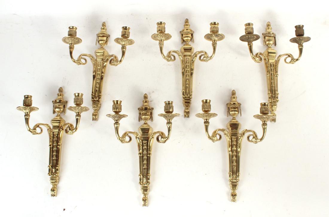Six Neoclassical Style Brass Wall Sconces (1 of 6)