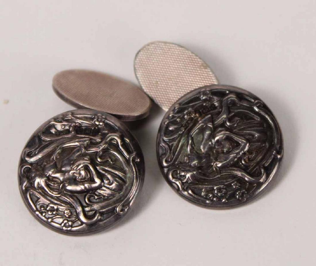 Pair of Art Nouveau English Silver Cuff Links (1 of 3)