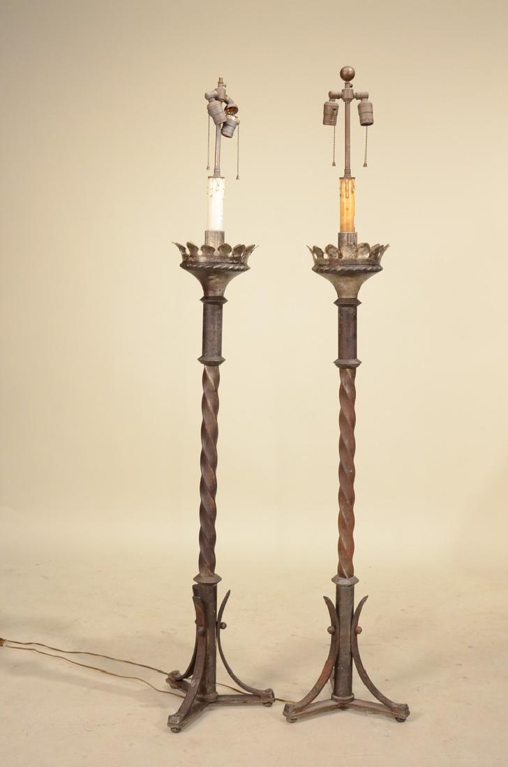 Pair of Iron Torchere Style Floor Lamps (1 of 4)