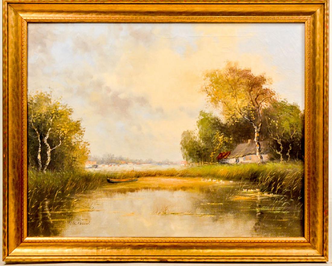 Oil on Canvas, Riverscape, A.W. Bauve (1 of 6)
