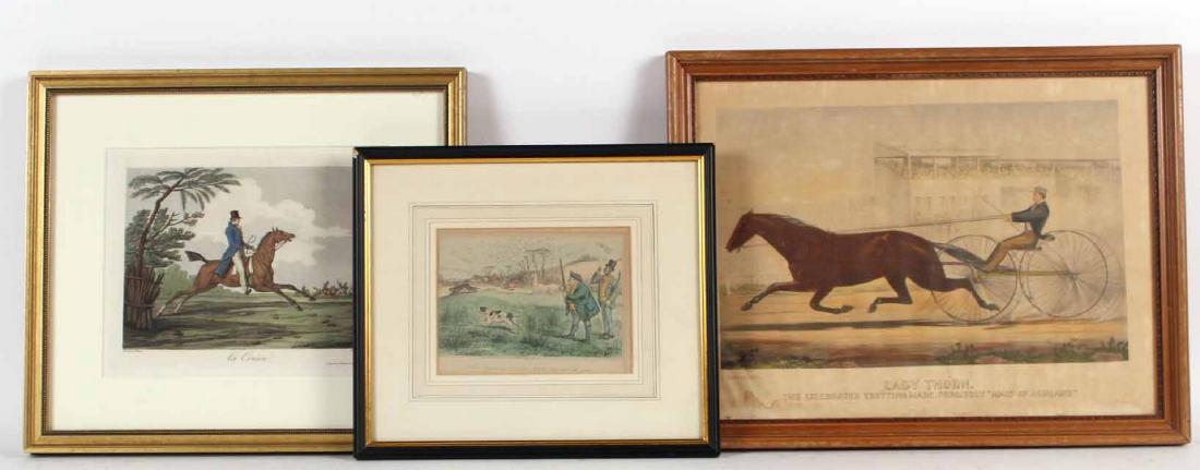Currier & Ives Print "Lady Thorn": Depicting a harness race. Together with an engraving titled "La course," after C. Vernet and sporting engraving titled "Mr. Jogglebury Crowdey with his Dog and his Gun." 3 pieces Sight size: 11-1/2"h 
