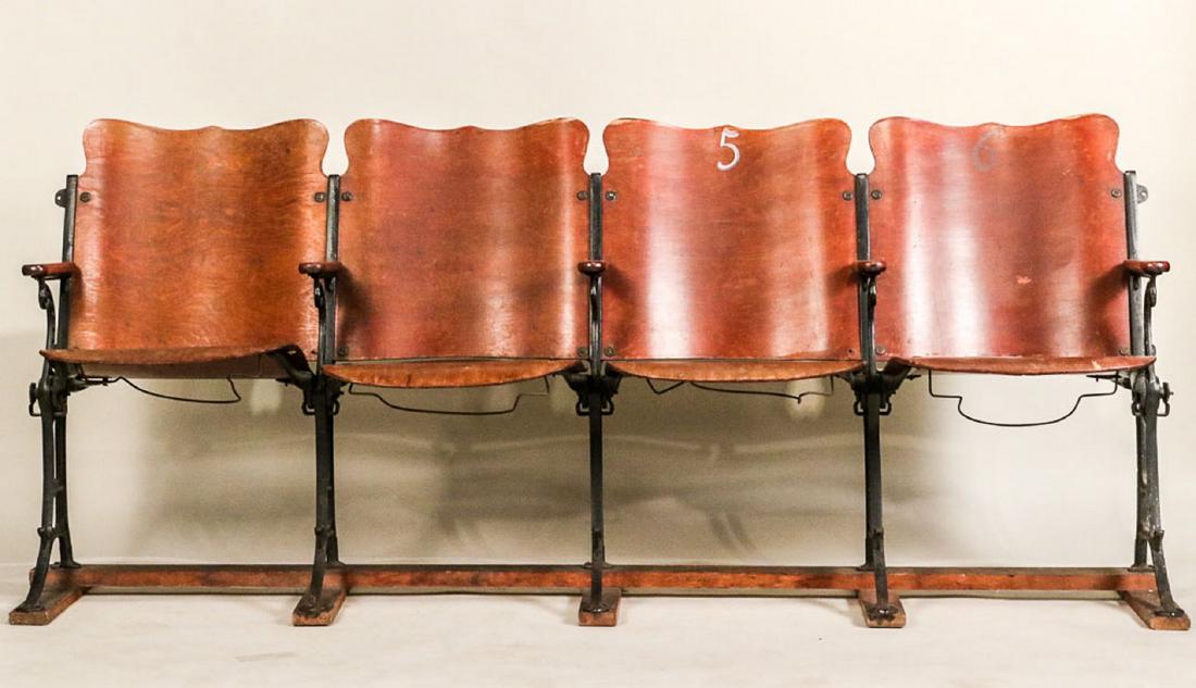 Set of Four Oak Folding Theater Chairs (1 of 6)