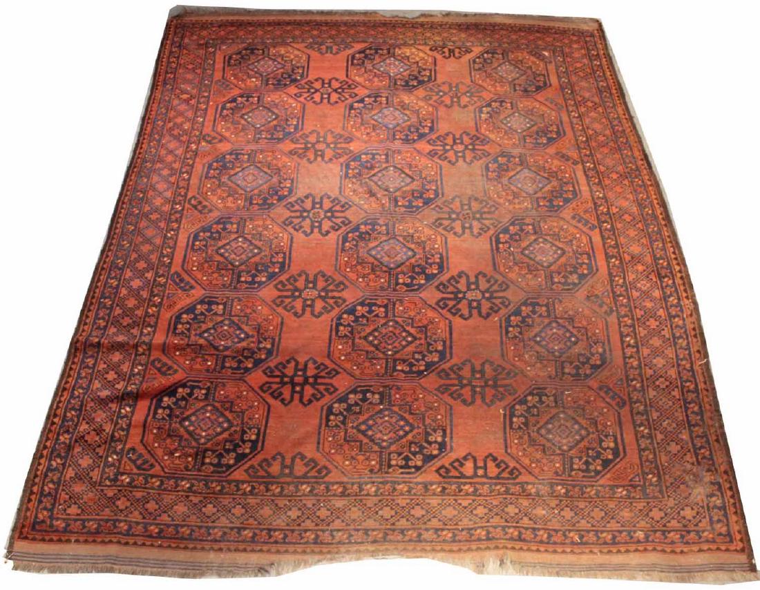Caucasian Rug in Red and Blue Medallions: 10"8" x 8`w By descent from the Estate of Robert Weeks DeForest and Emily Johnson DeForest.