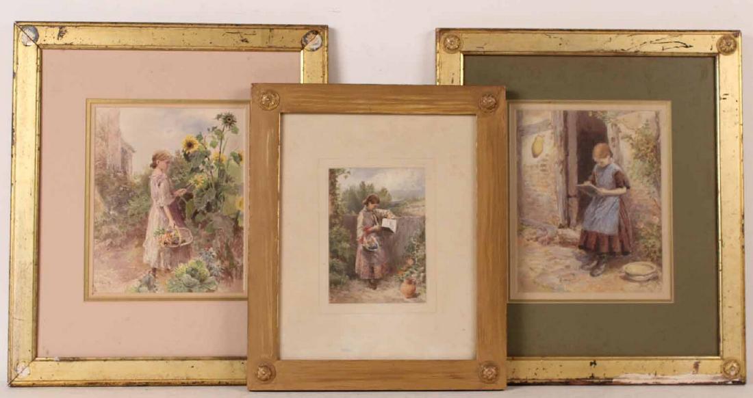 Three Watercolors on Paper, Garden Scene (1 of 5)