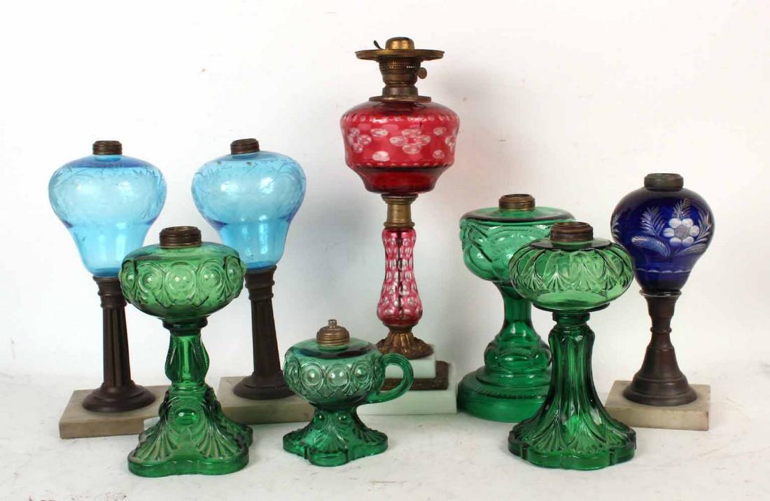Eight Colored Glass Kerosene Lamps (1 of 7)