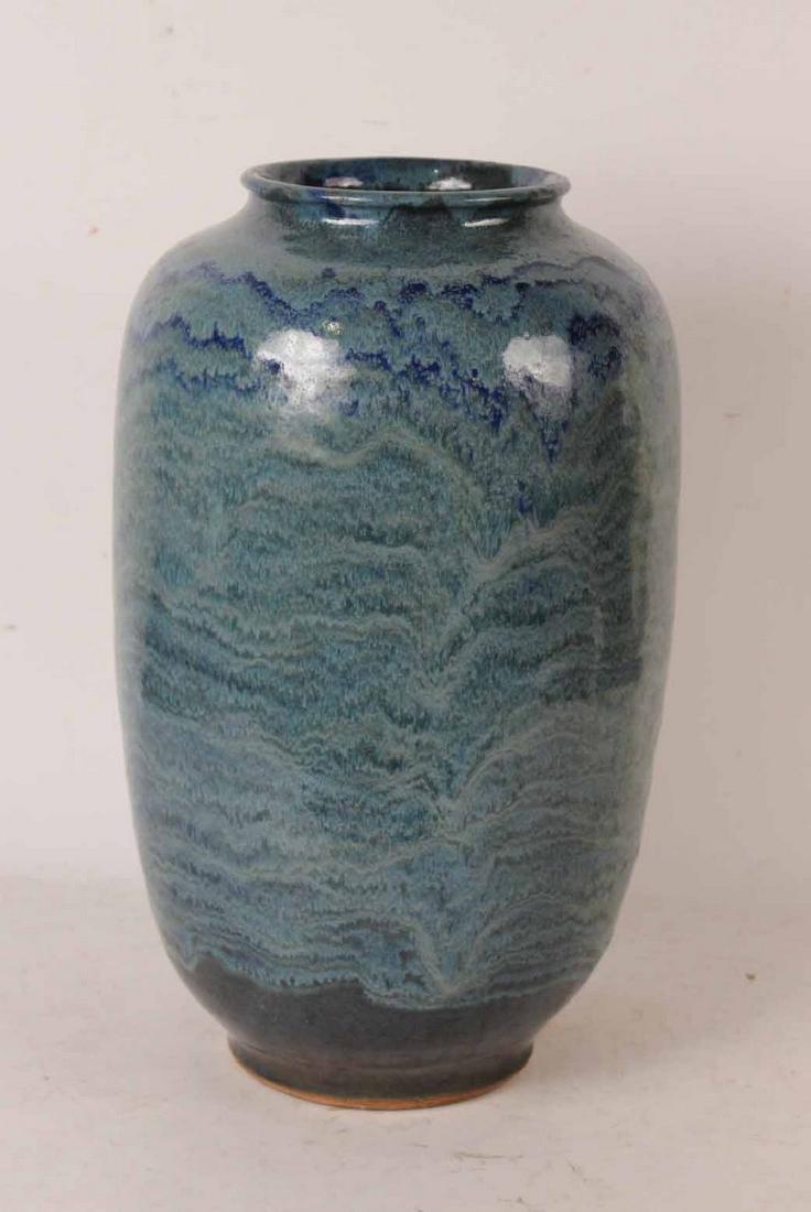 Large Asian Blue Ceramic Glazed Vase (1 of 5)