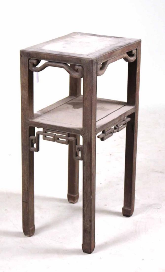 Chinese Hardwood Marble Inset Plant Stand: Early 20th C. 32"h x 17"w x 13"d By descent from the Estate of Robert Weeks DeForest and Emily Johnson DeForest.