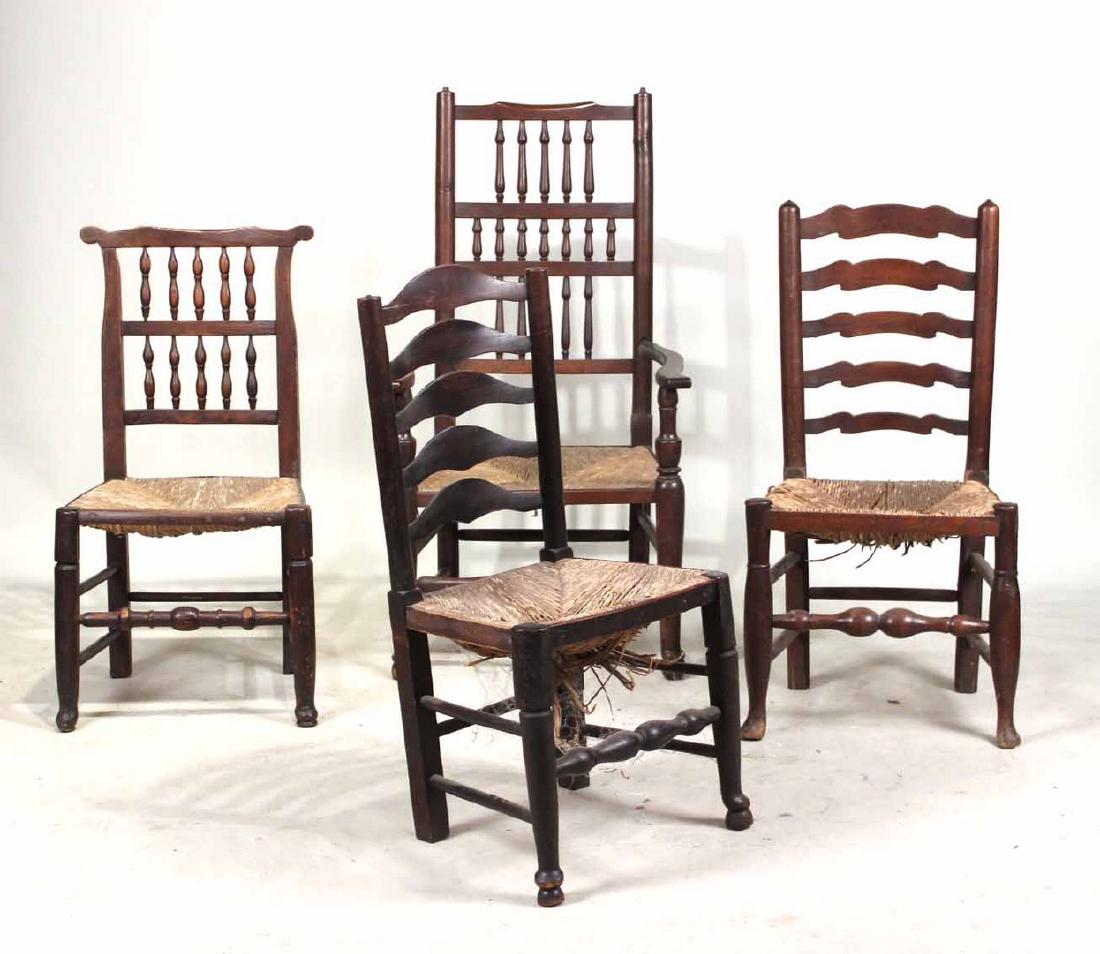 Four Rush Seat Side Chairs, English, 19th C. (1 of 6)