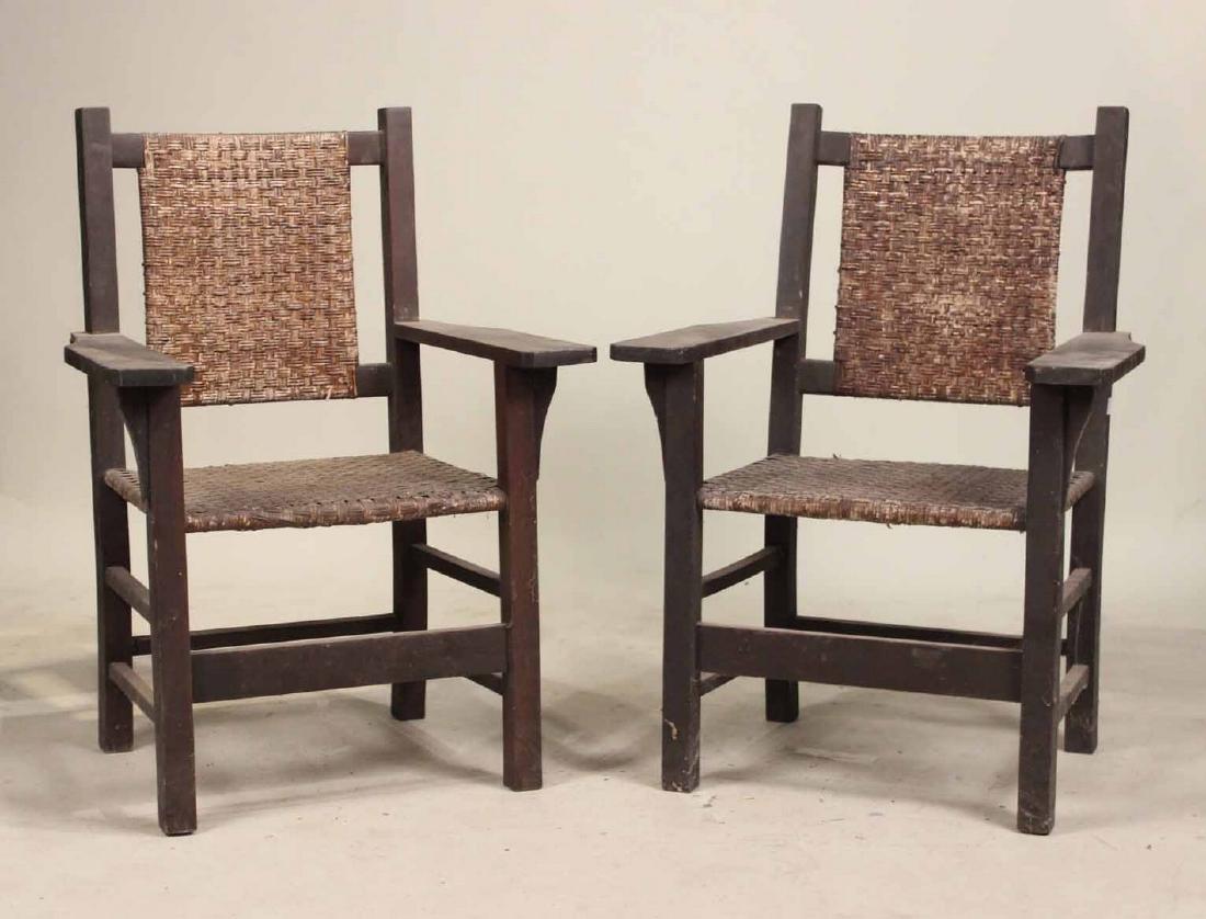 Pair Arts and Crafts Oak Armchairs (1 of 5)